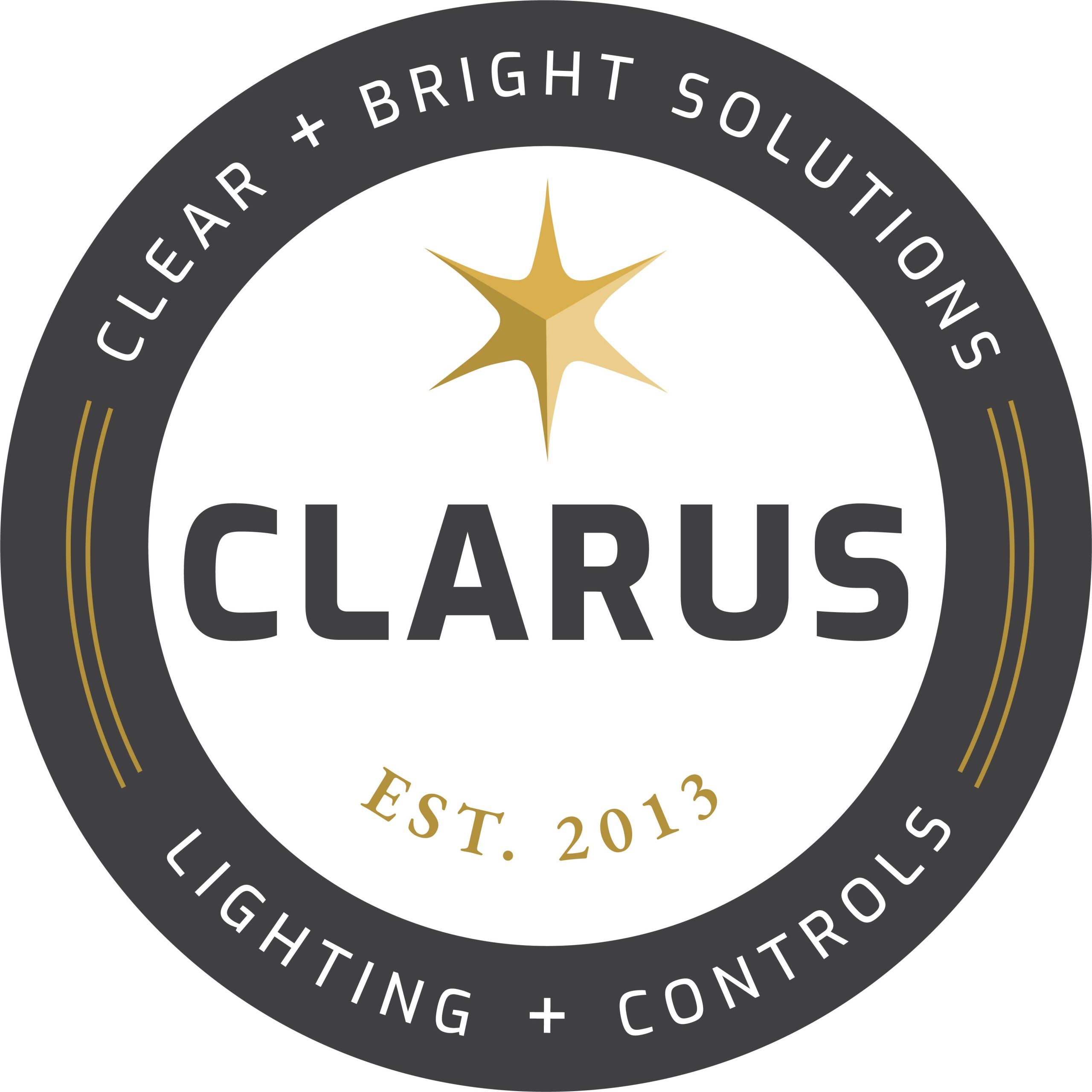Clarus logo | EST. 2023 | Clear + Bright Solutions | Lighting Controls