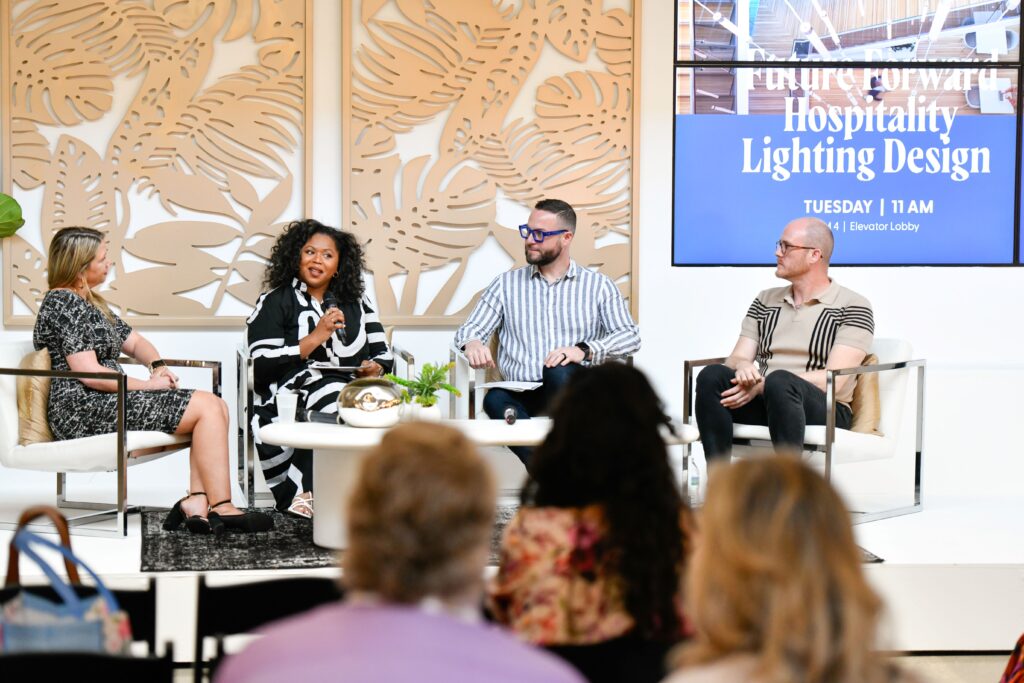 Representatives from Gensler, Commercial Lighting Industries and Essential Light Design Studio discussed the future of hospitality design at the June 2025 Lightovation show.