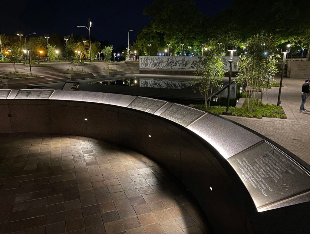 A Journey of Remembrance 4 A Journey of Remembrance By David Shiller | Step lights integrated into the Belvedere’s curved viewing platform provide wayfiding. Photo: Fisher Marantz Stone