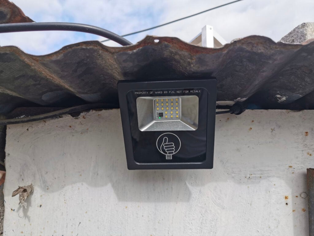 From Darkness to Dignity | Empowering African refugee communities and informal settlements | A 10-W solar LED light installed in PJS Informal Settlement. Photo: Stephanie Briers