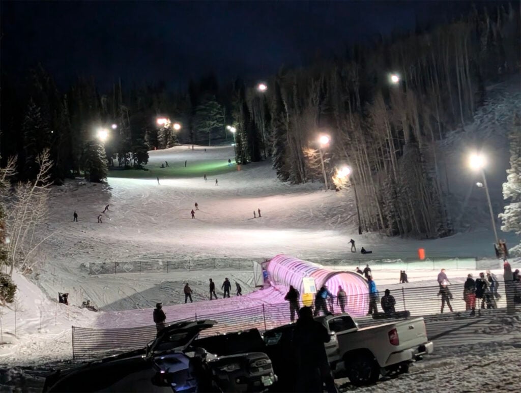 Sightlines | Civil Lighting Design: A Missing Discipline 3 SIGHTLINES | Civil Lighting Design: A Missing Discipline | Night skiing terrain has variable slope, aspect, and reflectance that change throughout the season as the snow base shifts. These are conditions architectural lighting tools were not built to model. Photo: Ari Isaak
